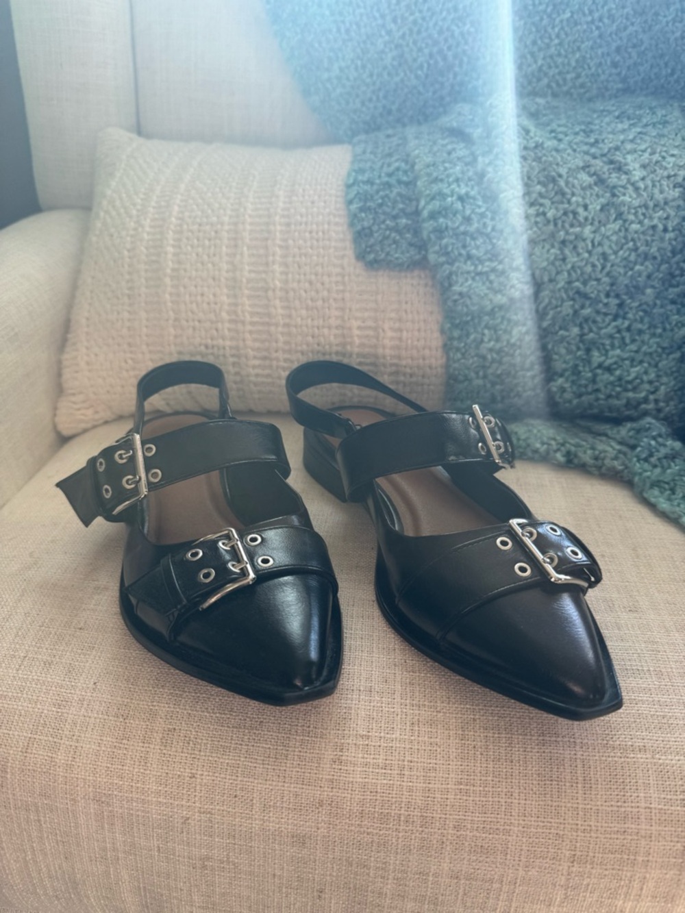 wild fable Black Pointed Buckle Slingback Flats